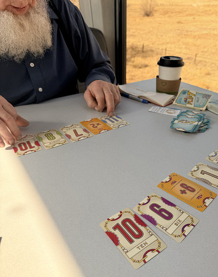 FLIP7 being played on Amtrak