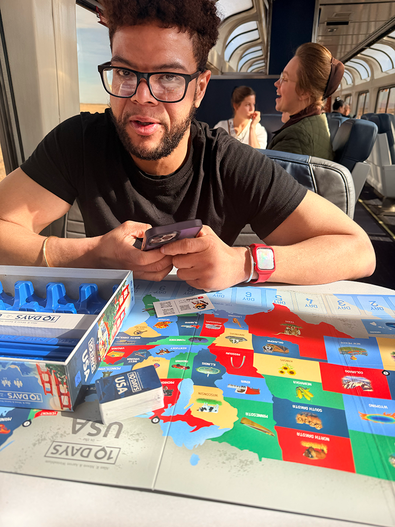 10 Days in the USA Amtrak passenger playing 10 Days in the USA